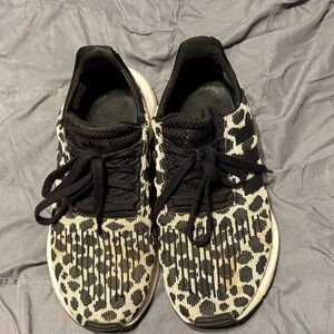 adidas Women’s Black & White Leopard Knit Sneakers